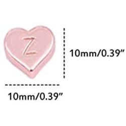 Mystart 26 Pieces Alloy Heart Shape A-Z Alphabet English Letters Charms Loose Beads for Bracelet Necklace Jewelry (Rose Gold)