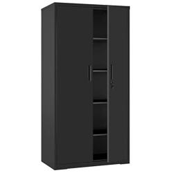 SONGMICS Steel Storage Cabinet, Office Cabinet with Storage Shelves and Double Doors, for Garage and Utility Room, Home Office, Black UOMC015B01