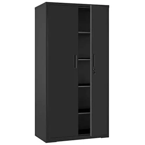 SONGMICS Steel Storage Cabinet, Office Cabinet with Storage Shelves and Double Doors, for Garage and Utility Room, Home Office, Black UOMC015B01 SONGMICS Steel Storage Cabinet, Office Cabinet with Storage Shelves and Double Doors, for Garage and Utility Room, Home Office, Black UOMC015B01