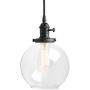 Pathson Black Pendant Light with Globe Round Glass Shade, Metal Base Cap and Adjustable Textile Cord, Industrial Style Retro Hanging Lamps for Dining Room Kitchen Island