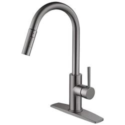 Black Stainless Faucet with Pull Down Sprayer, Kitchen Faucet Sink Faucet with Pull Out Sprayer, Single Hole and 3 Hole Deck Mount, Single Handle Copper Kitchen Faucets, Matte Gun Black, FORIOUS