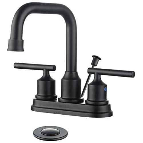 WOWOW Bathroom Faucet Black 4 inch Bathroom Sink Faucet Centerset Lift Rod Drain Stopper 2 Handle Lavatory Commercial Contemporary Faucet High Arc Brass Faucets for Bathroom