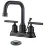 WOWOW Bathroom Faucet Black 4 inch Bathroom Sink Faucet Centerset Lift Rod Drain Stopper 2 Handle Lavatory Commercial Contemporary Faucet High Arc Brass Faucets for Bathroom