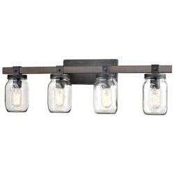 CLAXY Glass Mason Jar Wall Sconces Faux Distressed Metal 4 Light Bath Vanity Lights