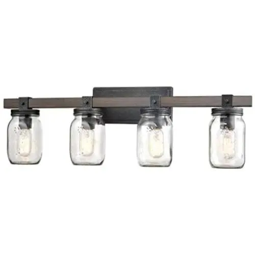 CLAXY Glass Mason Jar Wall Sconces Faux Distressed Metal 4 Light Bath Vanity Lights CLAXY Glass Mason Jar Wall Sconces Faux Distressed Metal 4 Light Bath Vanity Lights