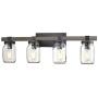 CLAXY Glass Mason Jar Wall Sconces Faux Distressed Metal 4 Light Bath Vanity Lights
