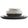 Gibson Elite Rhinebeck Round Reactive Glaze Double Bowl Stoneware Dinnerware Set, Service for Four (16pcs), White and Black