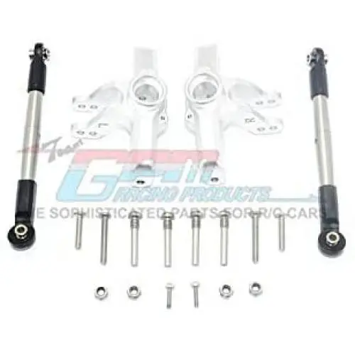 GPM Losi 1/10 Baja Rey 4WD Desert Truck (LOS03008) Upgrade Parts Aluminum Front Knuckle Arm + Stainless Steel Adjustable Tie Rods - 18Pc Set Silver