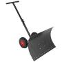TUFFIOM Wheeled Snow Shovel Pusher ,Metal Rolling Removal Tool with Multi-Angle Heavy Duty Large Blade Plow & Height Adjustable Handle for Doorway Driveway or Pavement Clearing