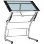 SD STUDIO DESIGNS Triflex Drawing Table, Sit to Stand Up Adjustable Office Home Computer Desk, 35.25'' W X 23.5'' D, Silver/Blue Glass