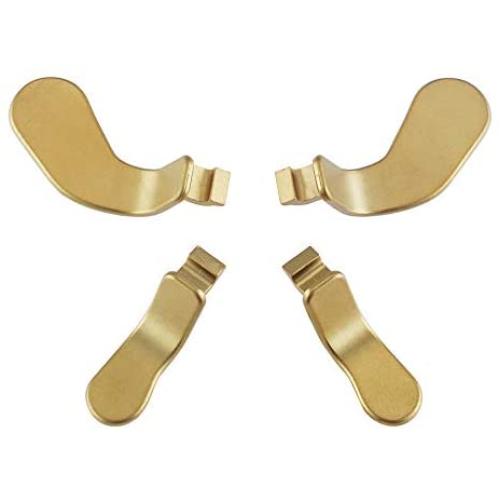 eXtremeRate 4 pcs Metal Gold Stainless Steel Paddles, Replacement Parts Video Games Accessories Kits Interchangeable Hair Trigger Locks for Xbox One Elite Controller Seies 2