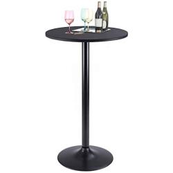 Furmax Bistro Pub Table Round Bar Height Cocktail Table Metal Base MDF Top Obsidian Table with Black Leg 23.8-Inch Top, 39.5-Inch Height (Black)