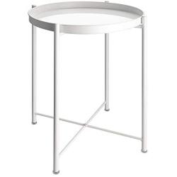 EKNITEY End Table,Folding Metal Side Table Waterproof Small Coffee Table Sofa Side Table with Removable Tray for Living Room Bedroom Balcony and Office (White)