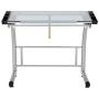 SD STUDIO DESIGNS Triflex Drawing Table, Sit to Stand Up Adjustable Office Home Computer Desk, 35.25'' W X 23.5'' D, Silver/Blue Glass