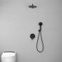 SHAMANDA Shower System, Shower Faucets Sets Complete with High Pressure 10'' Rain Shower Head and 5-Setting Handheld Shower Head(Round-In Valve and Trim Included) Wall Mounted, Matte Black, L02-7