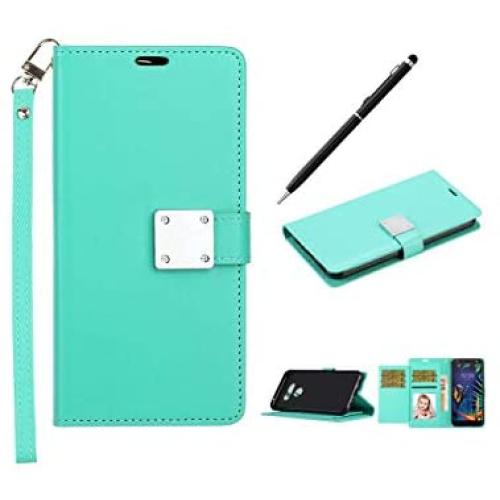 swp for LG Harmony 4 Case, LG Harmony 4 Wallet Case w/Wristlet Magnetic Metal Snap, Folio Flip Leather Cover w/Kickstand [6 Credit Card Slots], Protective Case w/Stylus Pen for K41 (Mint)