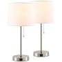 CO-Z White Table Lamp with USB Charger Set of 2, Modern Metal Desk Lamp in Brushed Nickel Finish, 21 inches in Height, USB Bedside Lamps for Office Bedroom Nightstand Accent.