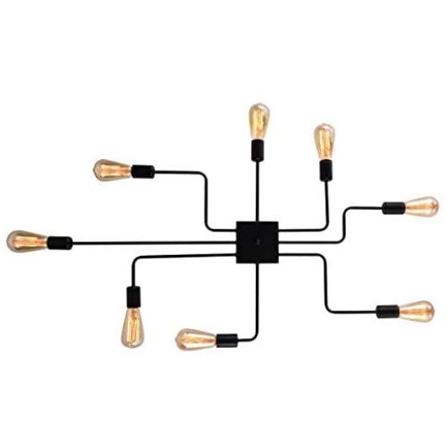 mirrea Modern Industrial Semi-Flush Mount Metal Ceiling Lighting for Rectangular Room 8 Lights (Black Painted)