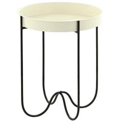 Outdoor Patio Side Table H Potter for Porch Deck Balcony Terrace Indoor Living Room Kitchen White Cream Small Spaces Removable Round Metal Tray Quick Folding End Tables for Coffee Drinks or Appetizers