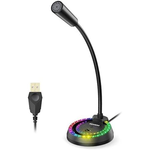 BENGOO USB Computer Microphone, Podcast Gaming Mic with Mute Button, Plug & Play Condenser, RGB Light and Gooseneck Compatible with PC PS4 Laptop Mac Windows for Recording Conference YouTube Streaming