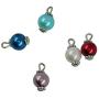 Dovewill 50 Pieces Colourful Charms Dangle Pendant Metal Flower Round Glass Pearl Beads - Silver