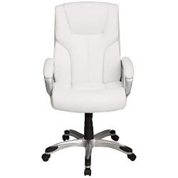 Amazon Basics High-Back Executive, Swivel, Adjustable Office Desk Chair with Casters, White Bonded Leather