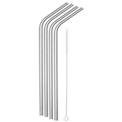 SipWell 9.5mm Bent Wide Stainless Steel Drinking Straws, 4-Pack – Rust Proof Metal Straws w/Cleaning Brushes – Perfect for Smoothies & Cold Beverages