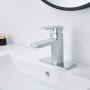 Chrome Bathroom Faucet Single Hole Modern Square Single Hole Bathroom Sink Faucet with Metal Drain Assembly and Faucet Supply Lines Lavatory Faucet