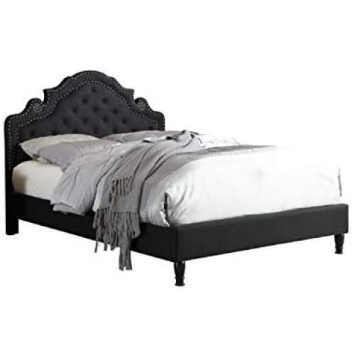 HomeLife Premiere Classics 51'' Tall Platform Bed with Cloth Headboard and Slats - King (Black Linen)