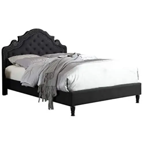 HomeLife Premiere Classics 51'' Tall Platform Bed with Cloth Headboard and Slats - King (Black Linen) HomeLife Premiere Classics 51'' Tall Platform Bed with Cloth Headboard and Slats - King (Black Linen)