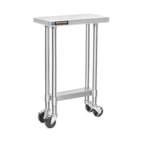 DuraSteel Stainless Steel Work Table 24'' x 12'' x 34'' Height w/ 4 Caster Wheels - Food Prep Commercial Grade Worktable - NSF Certified - Good For Restaurant, Business, Warehouse, Home, Kitchen, Garage