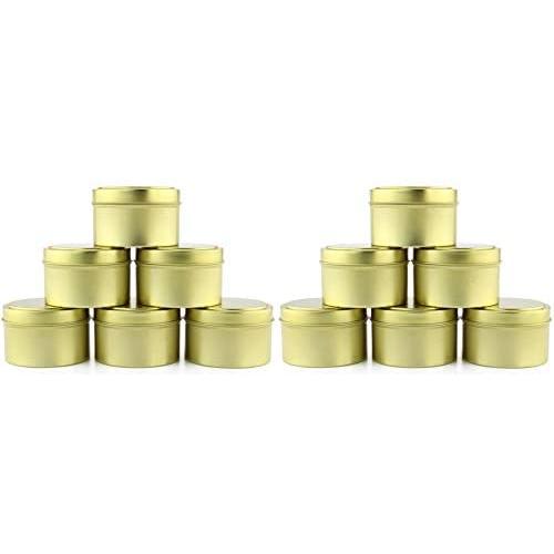 6-Ounce Round Gold Tins/Candle Tins (12-Pack), Metal Tins for Candles, DIY, Party Favors & More, Slip-On Lids Included