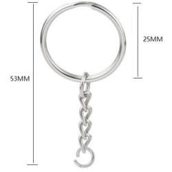 WOIWO 50 Pieces 25mm Split Key Ring with Chain, Silver Color Metal Split Keychain Ring Parts