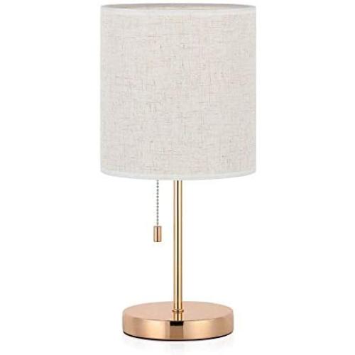 HAITRAL Bedside Table Lamp - Nightstand Lamp, Modern Desk Lamp for Bedroom, Office, College Dorm with Metal Base Fabric Lamp Shade - Gold