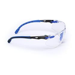 3M Safety Glasses, Solus 1000 Series, ANSI Z87, Scotchgard Anti-Fog Clear Lens, Low Profile Blue/Black Frame