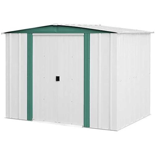 Arrow 8 x 6 Hamlet Storage Shed, Yard and Outdoor Storage for Tools, Lawn Equipment, Pool Toys Eggshell and Green