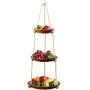 Hanging Fruit Basket 3 Tier - Acacia Wood - Kitchen Storage Organizer - Countertop Space Saver - Heavy Duty Cotton Rope - Adjustable in Height Hanging Fruit Basket 3 Tier - Acacia Wood - Kitchen Storage Organizer - Countertop Space Saver - Heavy Duty Cotton Rope - Adjustable in Height