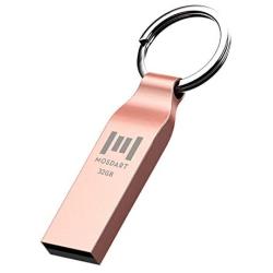 32GB Waterproof USB 2.0 Flash Drive Metal Thumb Drive with Keychain 32 GB Compact Jump Drive 32G Memory Stick for Storage and Backup by MOSDART，Rose Gold