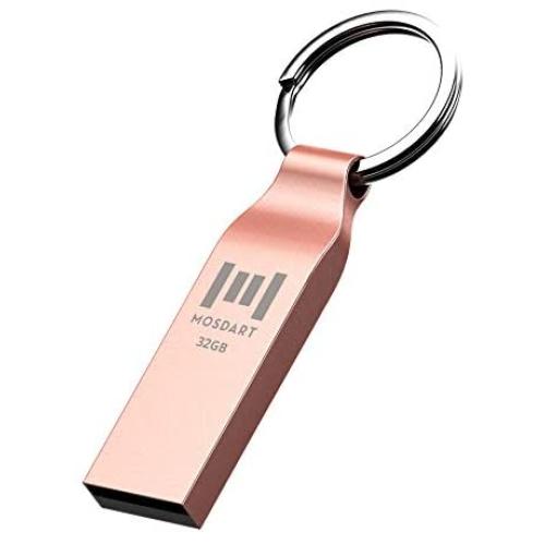 32GB Waterproof USB 2.0 Flash Drive Metal Thumb Drive with Keychain 32 GB Compact Jump Drive 32G Memory Stick for Storage and Backup by MOSDART，Rose Gold