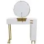 Iwell Vanity Table Set with 3 Colors Lighted Mirror, 1 Storage Cabinet & 2 Drawers, Dressing Makeup Table with Cushioned Stool, Gift for Girl, Women, Dresser Desk for Bedroom, Bathroom White