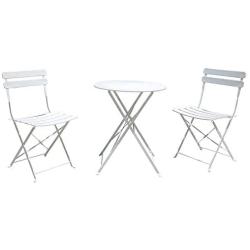 OC Orange-Casual 3-Piece Outdoor Furniture Set, Premium Steel Patio Stripe Small Bistro Set, Folding Dining Table and Chairs for Porch Balcony, White