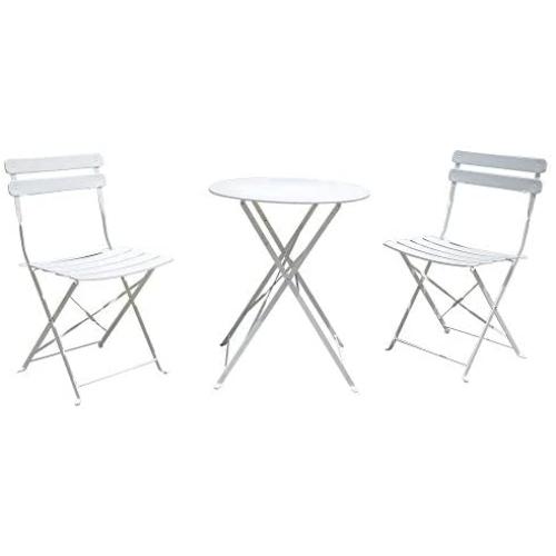 OC Orange-Casual 3-Piece Outdoor Furniture Set, Premium Steel Patio Stripe Small Bistro Set, Folding Dining Table and Chairs for Porch Balcony, White