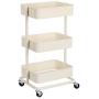 SONGMICS 3-Tier Metal Rolling Cart, Utility Cart, Kitchen Cart with Adjustable Shelves, Storage Trolley with 2 Brakes, Easy Assembly, for Kitchen, Office, Bathroom, Beige UBSC60WT