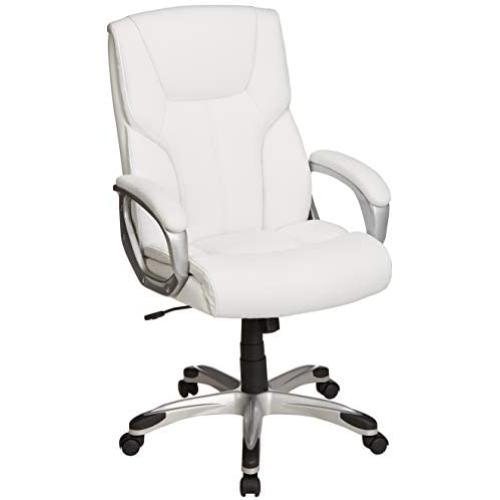 Amazon Basics High-Back Executive, Swivel, Adjustable Office Desk Chair with Casters, White Bonded Leather