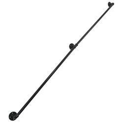 DIYHD 6.6FT Stair Black Pipe Handrail with 3 Wall Mount Supports,Rustic Black,Round Corner Style