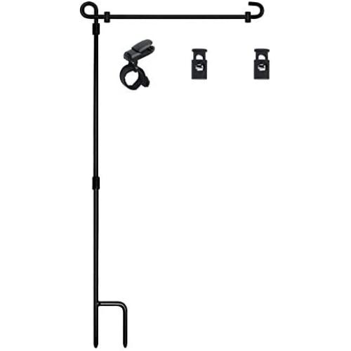 Garden Flag Stand, Premium Garden Flag Pole Holder Metal Powder-Coated Weather-Proof Paint with one Tiger Clip and two Spring Stoppers without flag