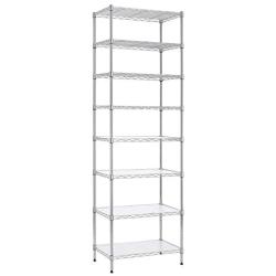 Finnhomy 8-Tier Wire Shelving Unit Adjustable Steel Wire Rack Shelving 8 Shelves Steel Storage Rack or Two 4-Tier Shelving Units with PE mat, Leveling Feet and Safety Device, NSF Certified, Chrome