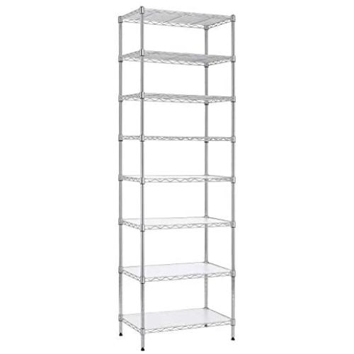 Finnhomy 8-Tier Wire Shelving Unit Adjustable Steel Wire Rack Shelving 8 Shelves Steel Storage Rack or Two 4-Tier Shelving Units with PE mat, Leveling Feet and Safety Device, NSF Certified, Chrome