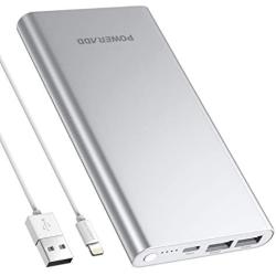 POWERADD Pilot 4GS 12000mAh Portable Charger 8 Pin Input Power Bank with 3A High-Speed Output Compatible with iPhone, iPad, iPod, Samsung and More - Silver (8 Pin Cable Include)