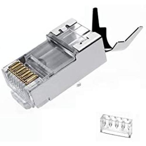 VIVOCH 50 Pcs Cat7 RJ45 Connectors, Cat7 RJ45 Plugs, Cat7 2-Piece Metal Shielded RJ45 Ends FTP 8P8C Modular Network Plug Connector